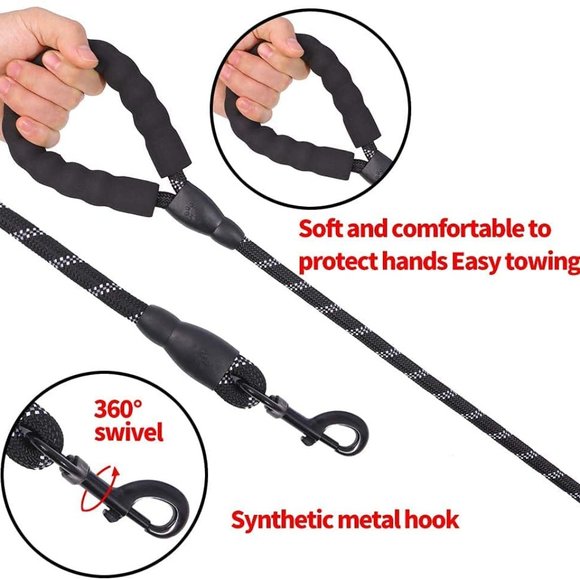 Nylon Dog Leash 1/2'' x 5 FT (18~120 lbs.) Black/White - Picture 5 of 5